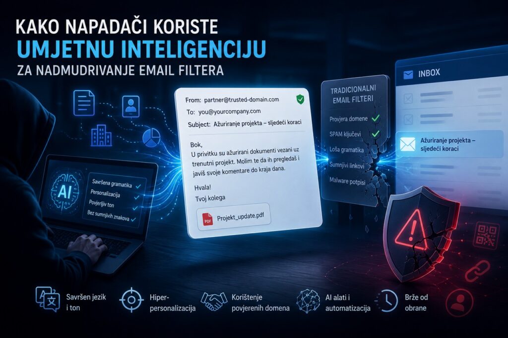 Opis kako napadači koriste AI za zaobići Email filter.