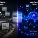 Vizualni prikaz razvoja tehničkog SEO-a od robots.txt i XML Sitemapa do AI optimizacije, Entity SEO-a i Schema Markupa.