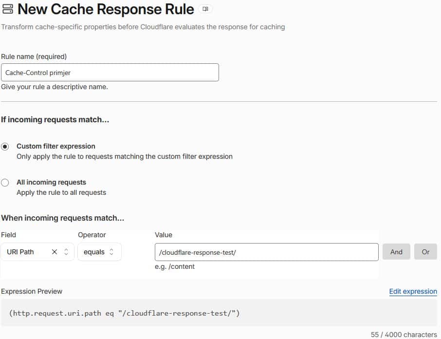 Cloudflare Cache Response Rule za promjenu Cache-Control postavki odgovora