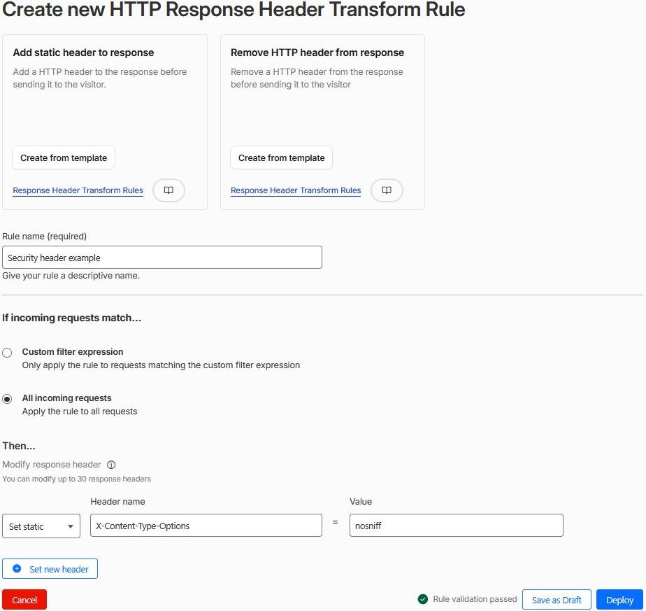 Cloudflare Response Header Transform Rule za dodavanje X-Content-Type-Options sigurnosnog zaglavlja